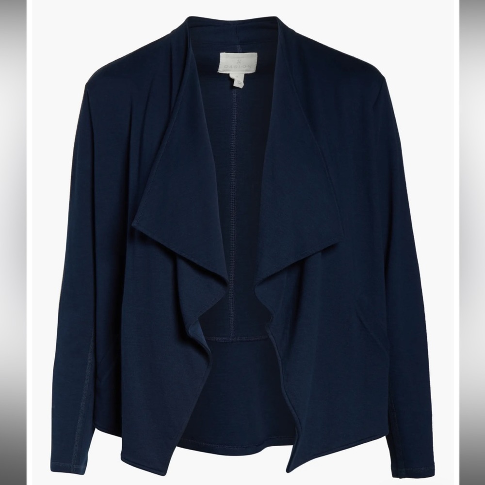 2X Black Caslon Drape Collar Knit Blazer